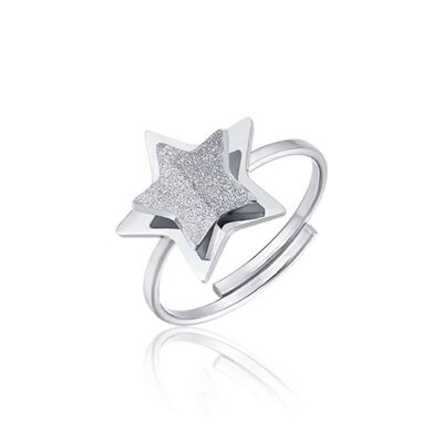 Steel ring with star and white glitter
