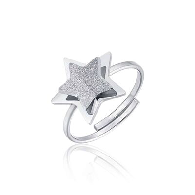 Anillo de acero con estrella y purpurina blanca