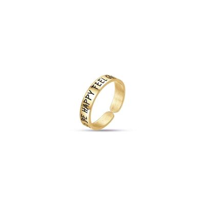 Anello in acciaio ip gold be happy feel good