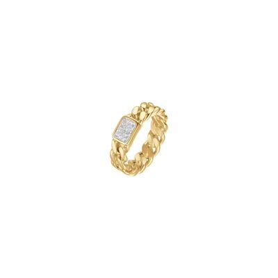 Gold ip steel ring with white crystals 1