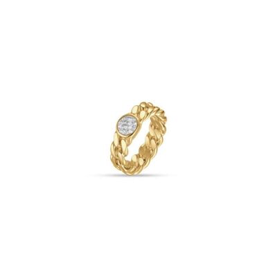 Gold ip steel ring with white crystals 5