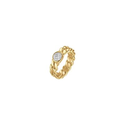 Anillo acero IP oro con cristales blancos 6