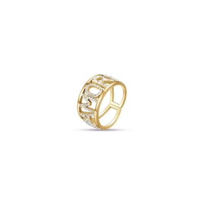 Gold dream ip steel ring with white crystals 1