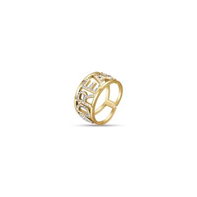 Gold dream ip steel ring with white crystals 2