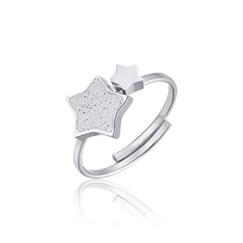 Bague ajustable en acier avec étoiles scintillantes blanches