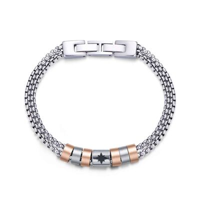 Steel bracelet with ip rose elements, wind rose