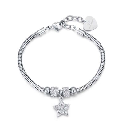 Bracelet en acier avec étoile et cristaux blancs