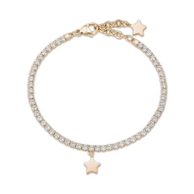 Pulsera de acero IP dorado con estrella y cristales blancos