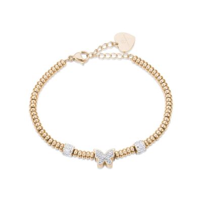 IP gold steel bracelet with white crystals butterfly