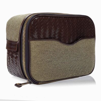 Herringbone Zip Around Toiletry Wash Bag, Chocolate Brown