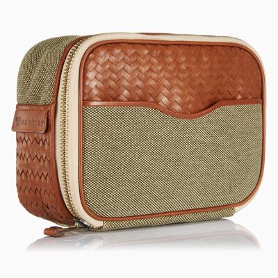 Herringbone Zip Around Toiletry Wash Bag, Tan