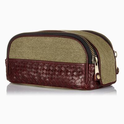 Trousse de toilette Herringbone Duo Zip, Rouge Bordeaux