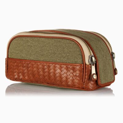 Trousse da toilette Herringbone Duo Zip, marrone chiaro