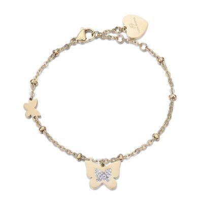 Bracciale acciaio ip gold farfalle cristalli bianchi