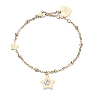 IP gold steel bracelet with white crystal stars