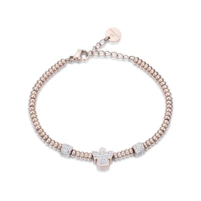 Bracelet en acier IP rose avec ange en cristal blanc