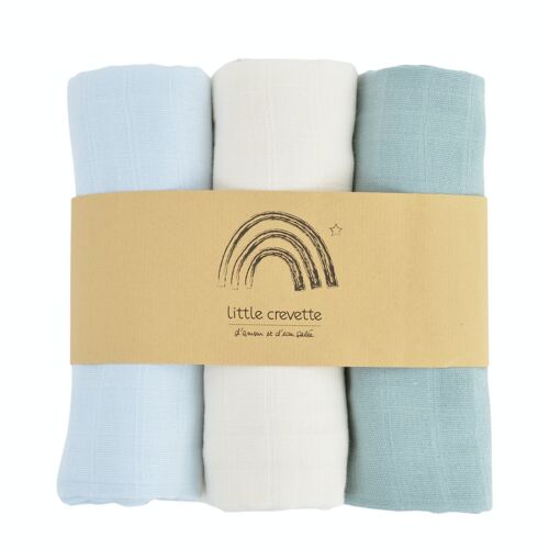 Lot de 3 langes 60x60 cm unis Arc-en-ciel - Arctique