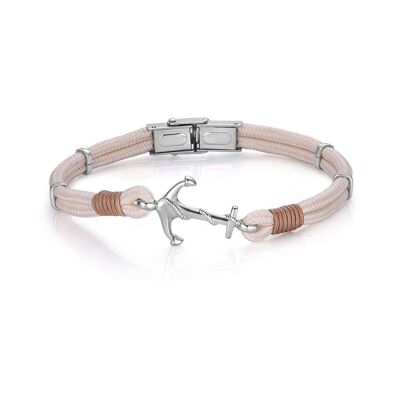 Bracelet with beige rope and steel anchor