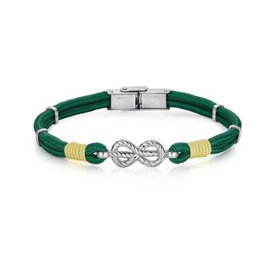 Armband mit grünem Seil und Stahlknoten