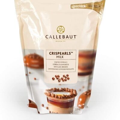 CALLEBAUT -Crispearls™ Milk -Pequeñas perlas brillantes de chocolate con leche que envuelven una galleta crujiente