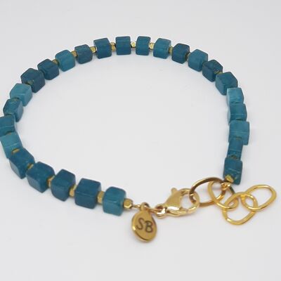 Pulsera baixa aguamarina gema acero inoxidable chapado en oro