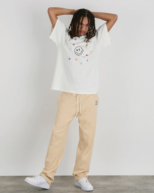 Welcome In Oversized Crew Neck Tee With Graphic In White