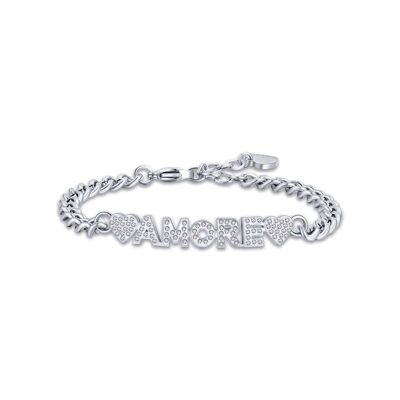 Love steel bracelet with white crystals