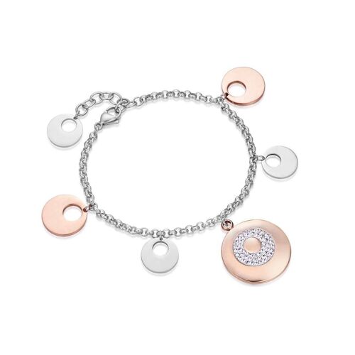 Bracciale in acciaio con charm rotondi ip rosa