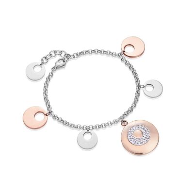 Steel bracelet with pink IP round charms