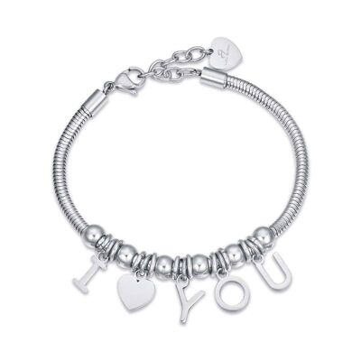 Steel bracelet with I love you charms