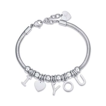 Bracelet en acier avec charms je t'aime