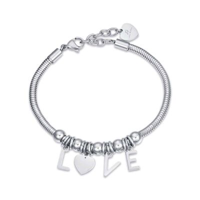 Steel bracelet with love charms
