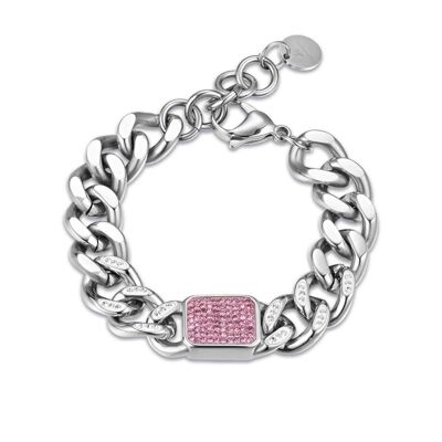 Steel bracelet with fuchsia crystals