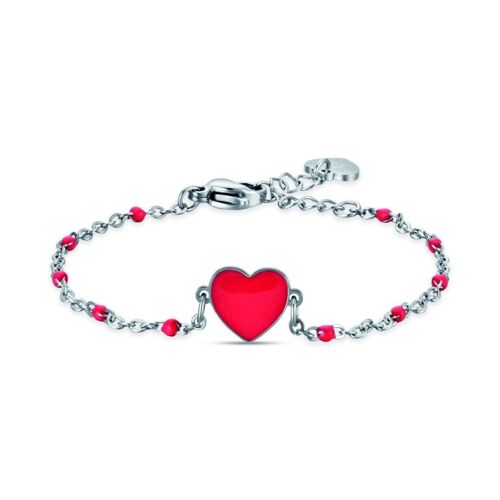 Bracciale in acciaio con cuore con smalto rosso