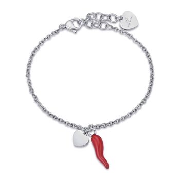 Bracelet en acier avec coeur et corne rouge