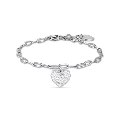 Steel bracelet with heart and white crystals 2