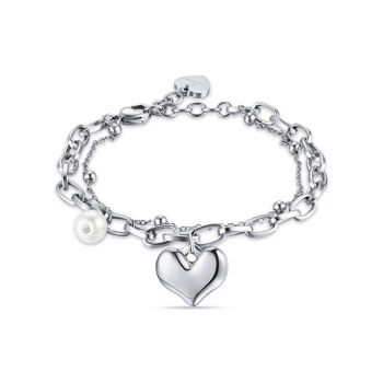Bracelet en acier avec coeur et perles