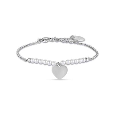 Bracelet en acier avec coeur et perles blanches