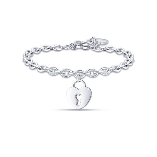 Bracciale in acciaio con cuore lucchetto