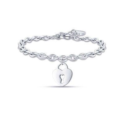 Steel bracelet with padlock heart