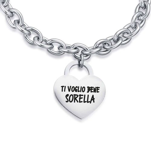 Bracciale in acciaio con cuore ti voglio bene sorella