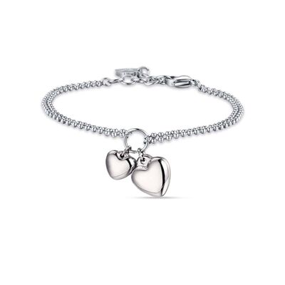 Steel bracelet with 2 hearts