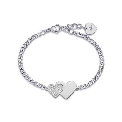 Steel bracelet with hearts and white crystals 1