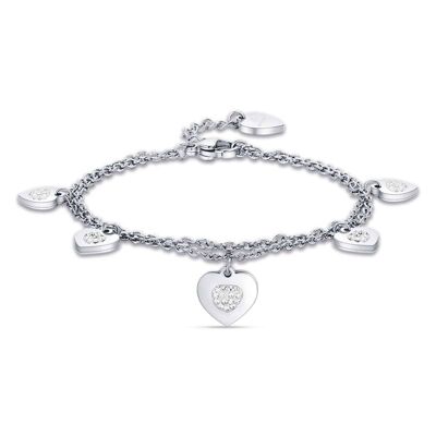 Steel bracelet with hearts and white crystals 2