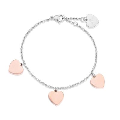 Pulsera de acero con corazones rosas # 039;