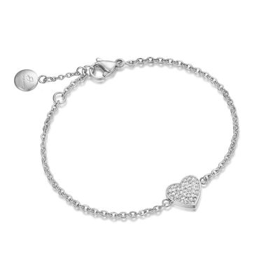 Steel bracelet with little heart and white crystals