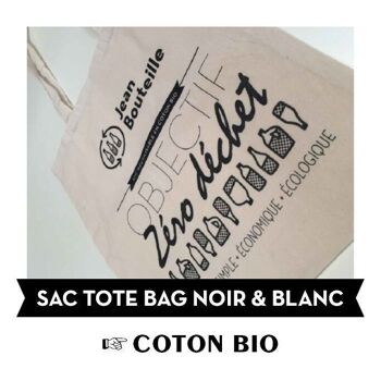 Sac Tote bag - coton bio - "Objectif zéro déchet" - noir et blanc 1