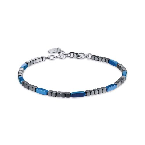 Bracciale in acciaio con ematite grigia e blu