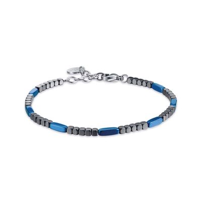 Steel bracelet with gray and blue hematite