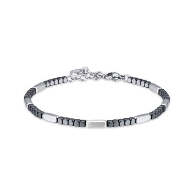 Steel bracelet with gray and silver hematite